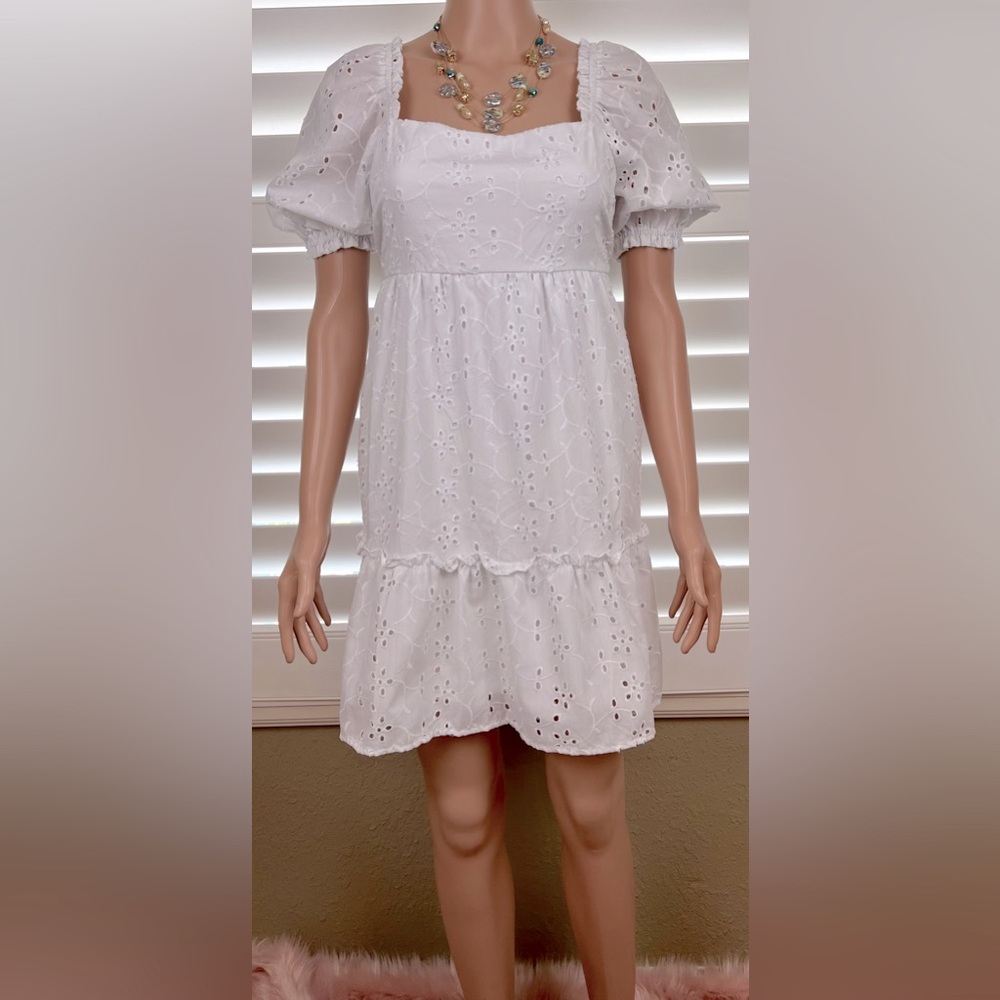 White Eyelet Babydoll Dress Sz L by Crystal Doll